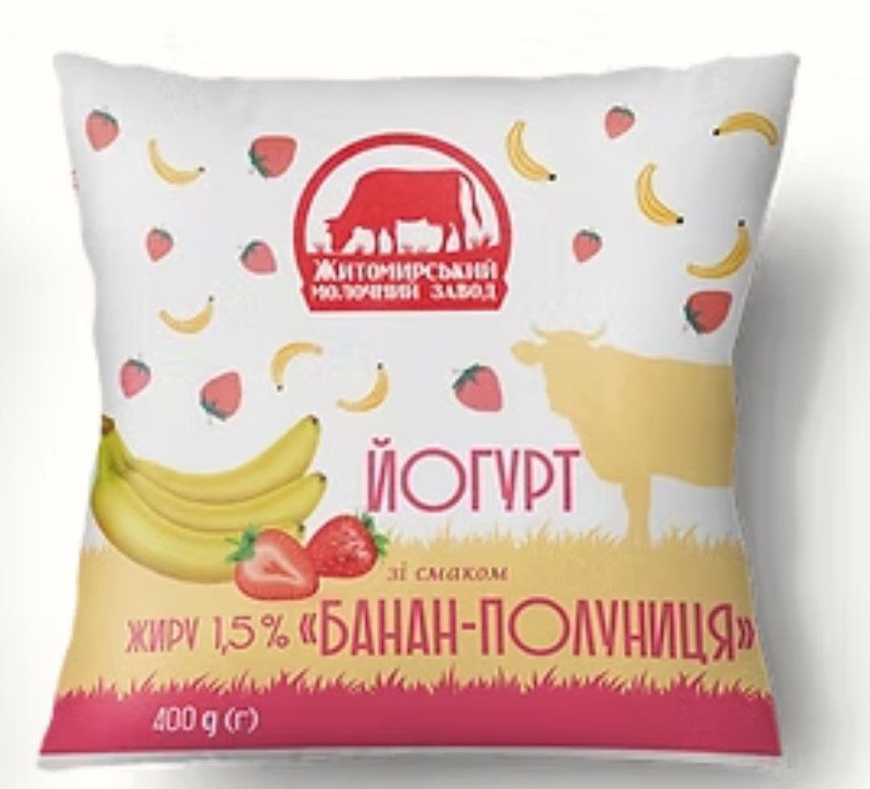 Йогурт Банан-Полуниця ЖМЗ 1.5% 400г